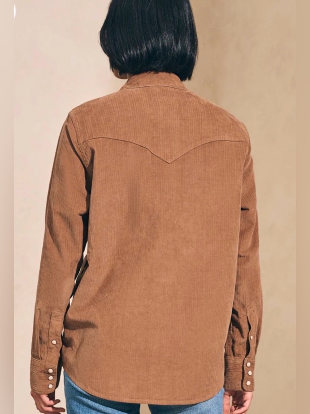 Faherty Stretch Corduroy Western Shirt Saddle Brown Snap Front Size M - Picture 2 of 11